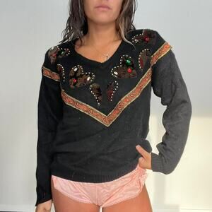 Vintage jeweled sweater black
